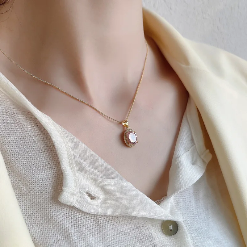 

Korean Simple 925 Sterling Silver Zircon Pendant Necklace For Women Locket Statement Clavicle Gold Chain Western Fine Jewelery