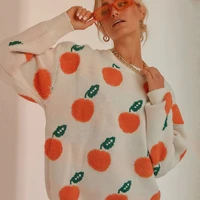 orange embroidery casual blouse y2k knit womens turtleneck long sleeve pullovers winter harajuku kawaii womens sweater