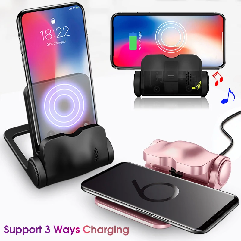 

15W Fast Wireless Charger Stand Built-in Speaker For iPhone12 13 Pro XR XS Max Foldable Charging Dock Station Phone Holder
