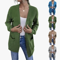solid color women open front cardigan casual long sleeve pocket coats