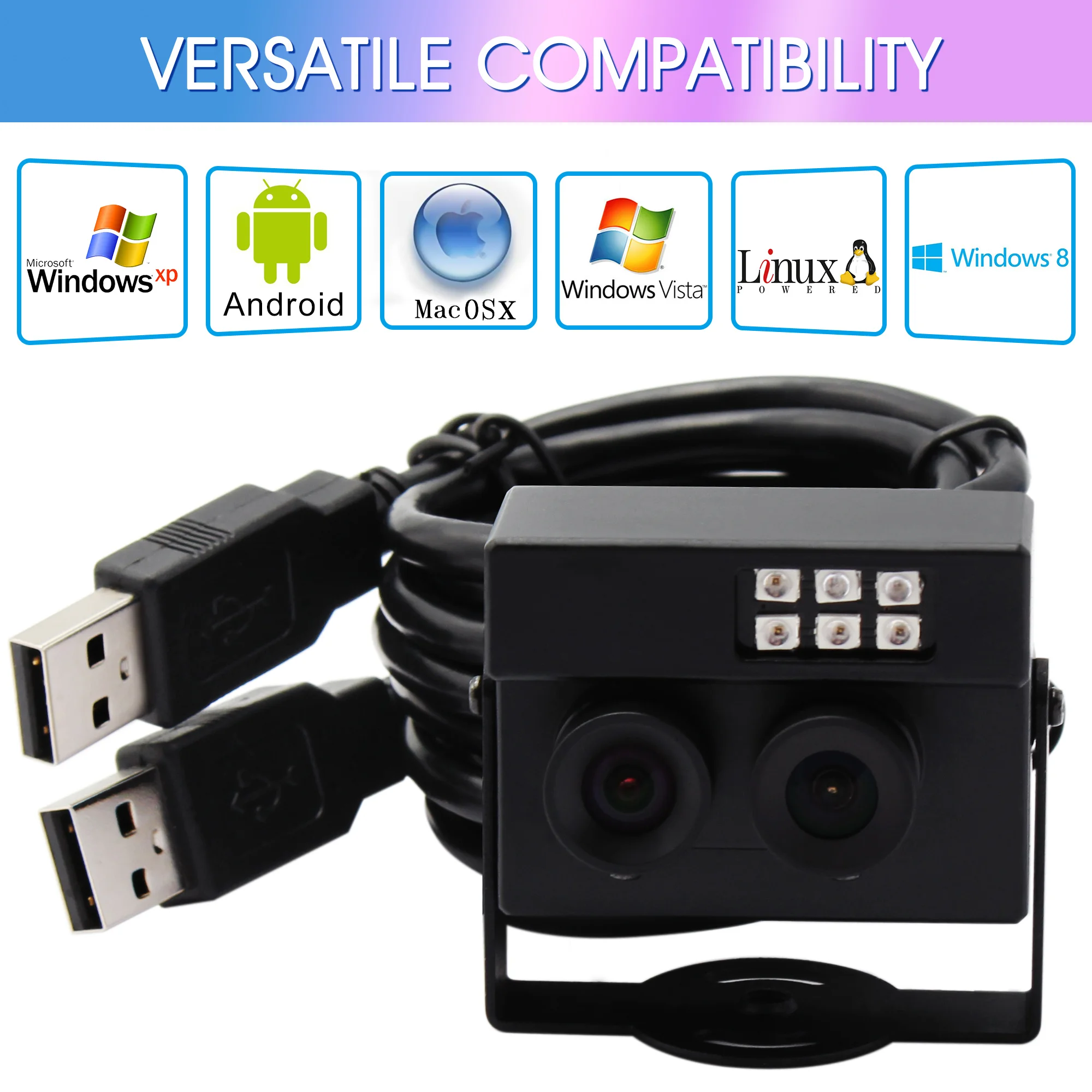 Камера с двойным объективом USB2.0 2 Мп HD 1080P OTG UVC Plug Play RGB B/W инфракрасная USB веб камера