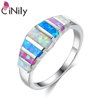 cinily geometry rainbow fire opal 925 sterling silver rings for party birthday gifts women girl fine jewelry ring