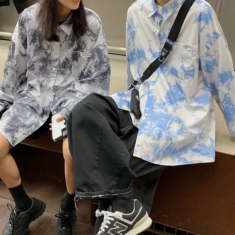 

2021 new spring tie dye gradient long sleeve shirt Kpop Holiday Beach Preppy Style Smart Casual Hip Hop