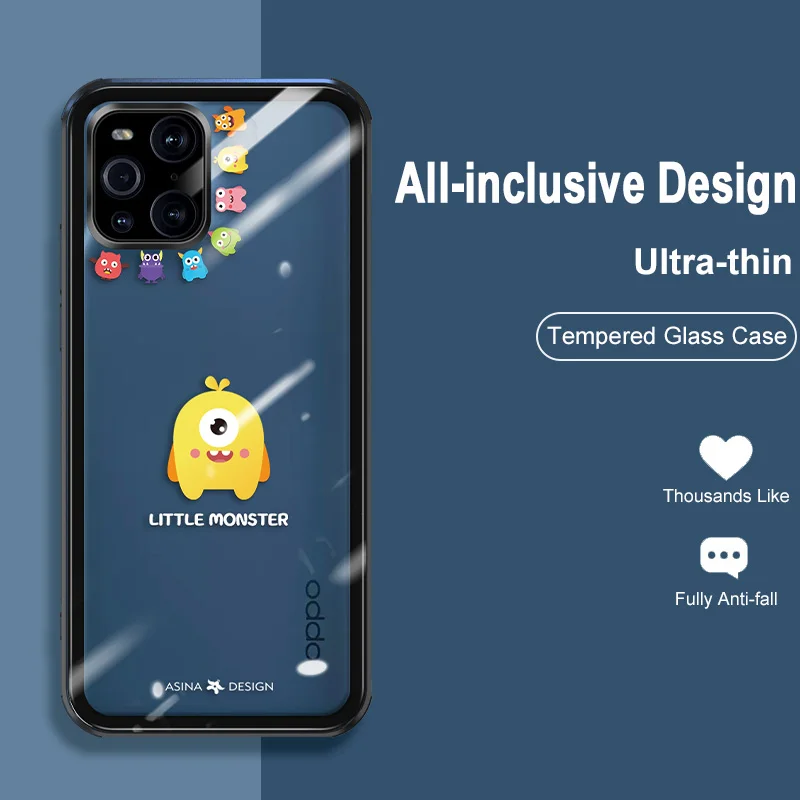 

ASINA Transparent Tempered Glass Case For OPPO Find X3 Shockproof Cute Cartoon Couple Cover Bumper For OPPO Find X3 Pro Princess