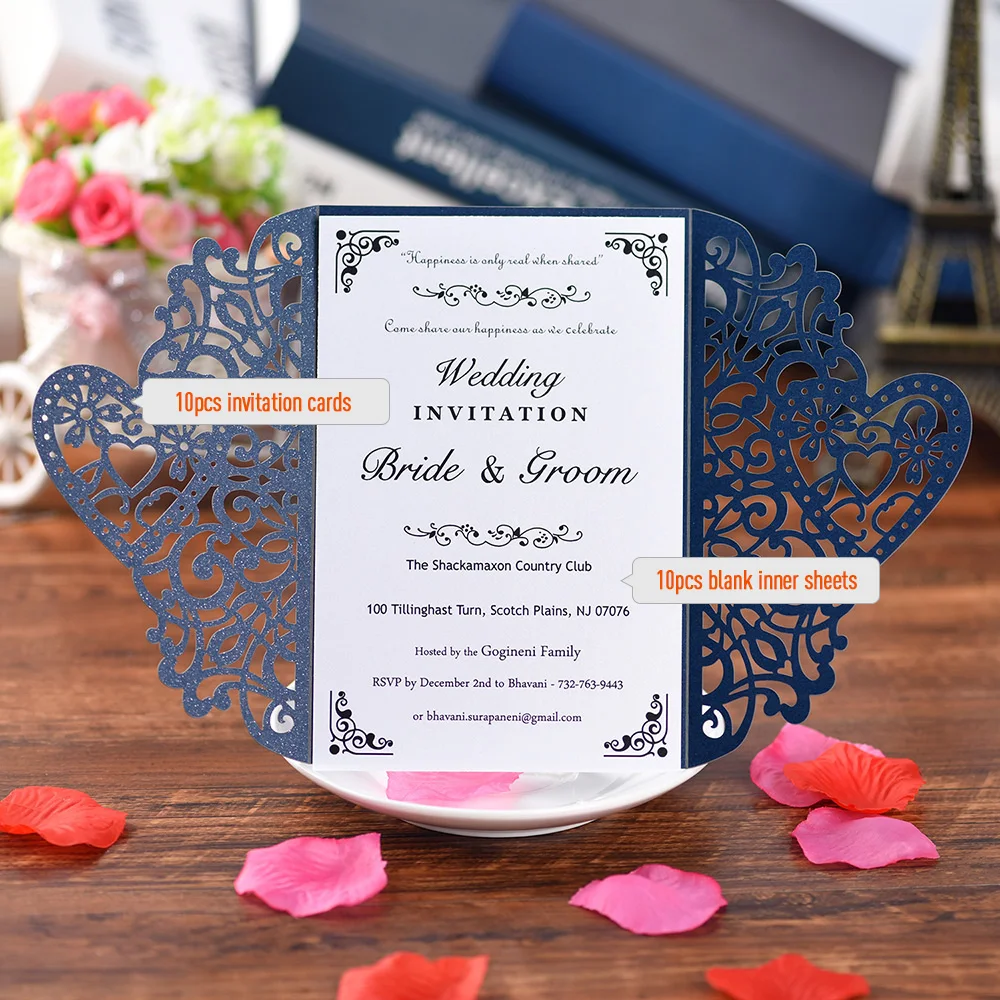10 шт. элегантные свадебные пригласительные открытки с лазерной резкой | Дом и сад