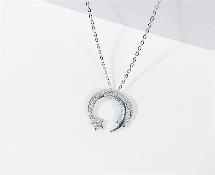Moon Star ожерелье из стерлингового серебра 925 пробы, метеор, сад, скольжение, падающий Метеор, микро-инкрустированная Цепочка-ключица, темперамент, Женское Ожерелье