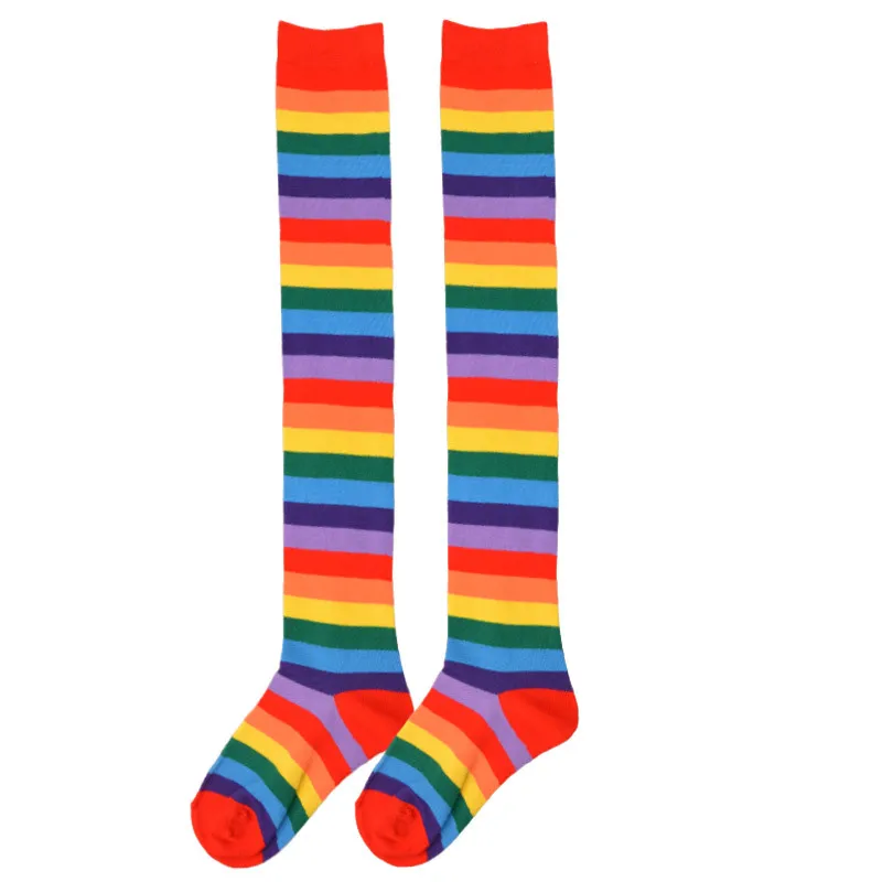 

New Rainbow Over the Knee Stockings Red Colorful Socks Rainbow Stripes Long Tube Over the Knee Socks Extended