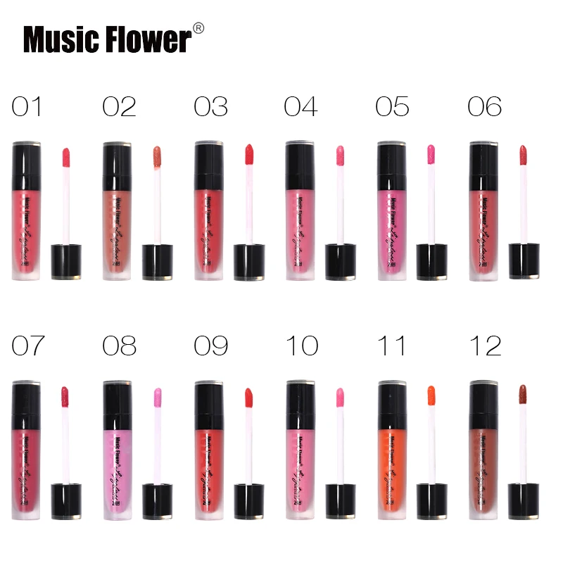 Music Flower брендовый Макияж 12 цветов матовый набор блесков для губ антипригарная