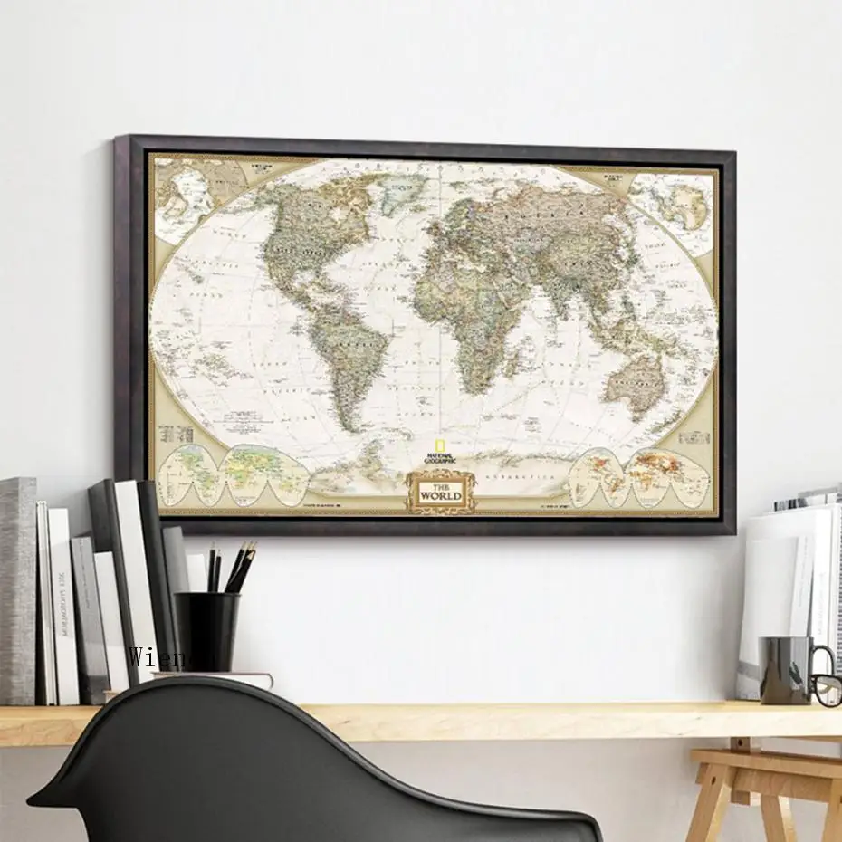 

Large Vintage World Map Poster Office Supplies Antique Wall Chart Retro Art Canvas Painting for Study Living Room Decor