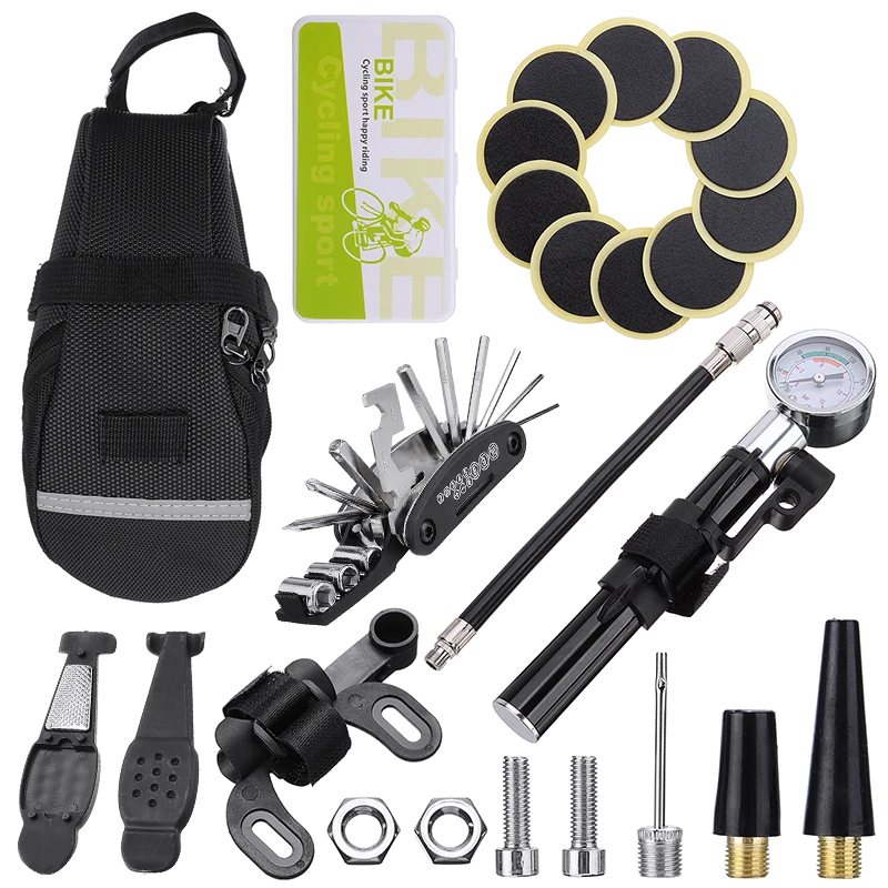 

26-in-1 Bicycle Puncture Tyre Emergency Repair Tools Kit Metal Tyre Lever Air Pump MTB Bike Multiple Maintenance Tool