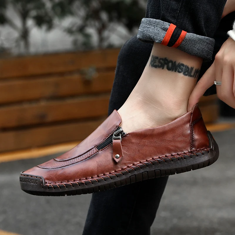 Fashion Genuine Leather Men Shoes Casual Lightweight Flats Loafers Men's Driving Soft Bottom Moccasins Footwear | Обувь