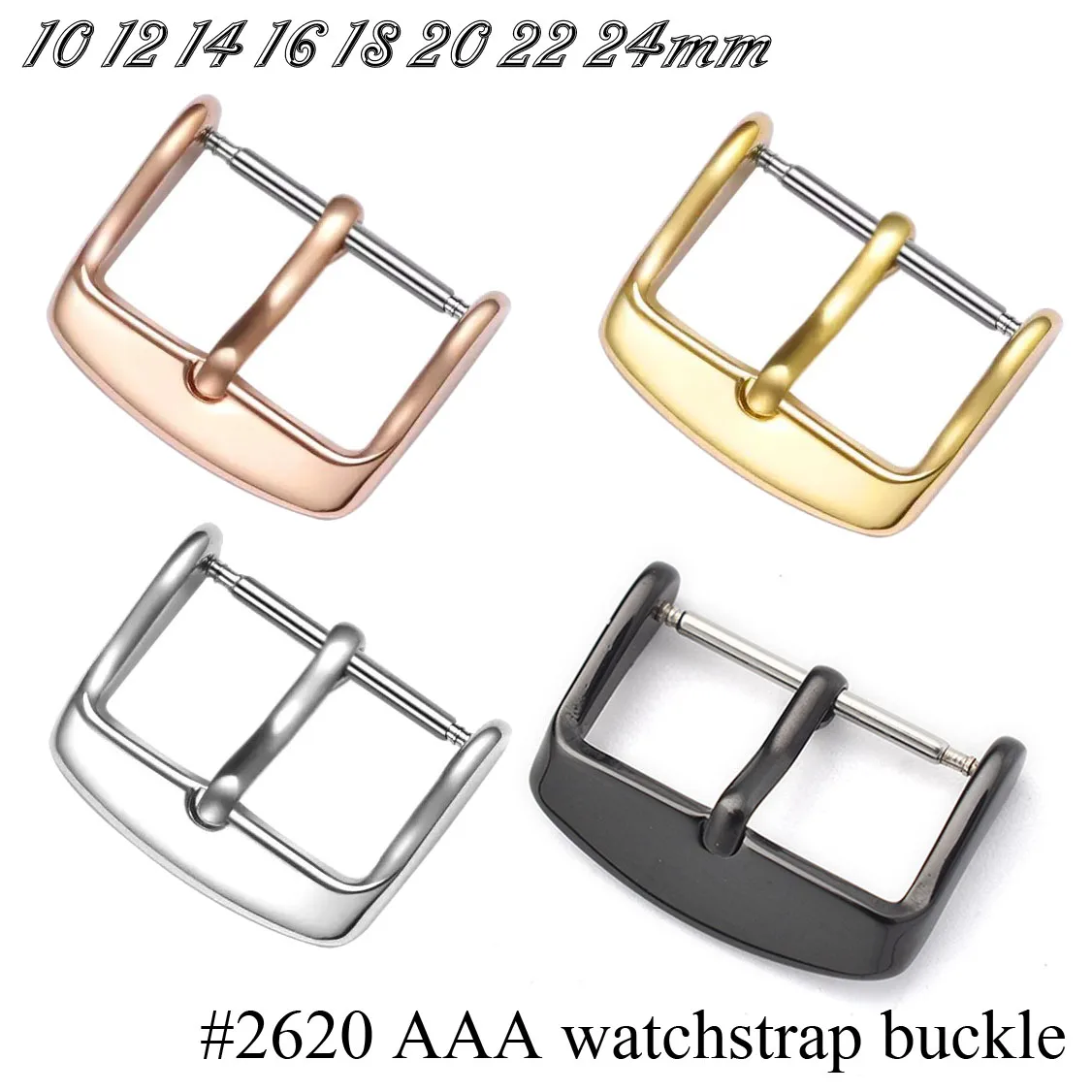 

Polished Stainless Steel Watch Buckle 10mm 12mm 14mm 16mm 18mm 20mm 22mm 24mm Watchband Strap Metal Pin Clasp Silver/Black/Gold