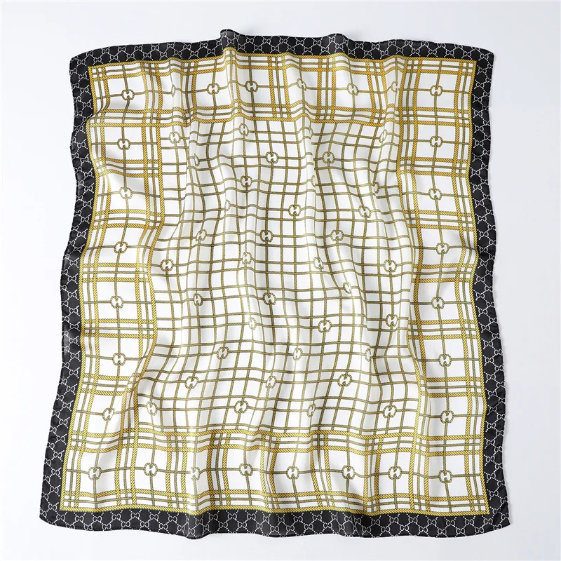 

2021 New Fashion Plaid Silk Scarf for Women Square Bandana Hijabs Lady Neck Head Small Scarves Headkerchief Foulard Shawls 70cm