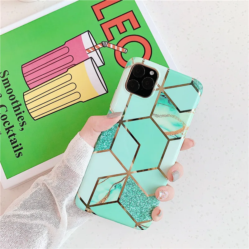 fashion geometric marble texture phone case for iphone se 2020 x xr xs max 11 pro max soft imd cover for iphone 6 6s 7 8 plus free global shipping