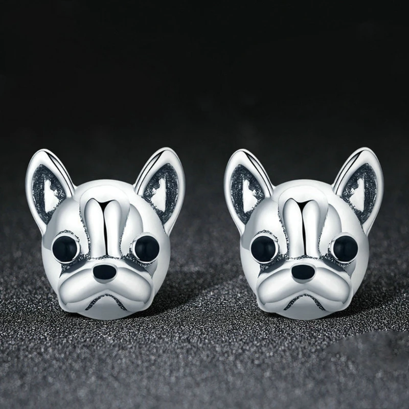 

1 Pair French Bulldog Metal Earrings Lovely Animal Ear Studs for Women Jewelry 69HB