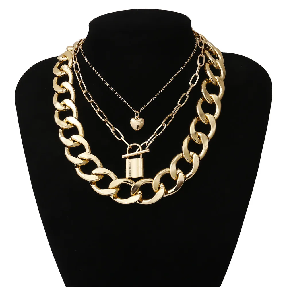 3 шт./компл. панк ожерелье с висячим замком педант хип-хоп для мужчин многослойное