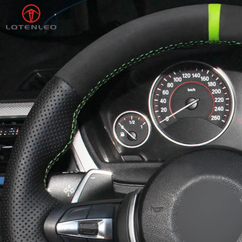 

LQTENLEO Black Leather Suede DIY Car Steering Wheel Cover for BMW 1 Series F20 F21 M135i M140i M235i M240i X1 F48 X2 F39 X3 F25