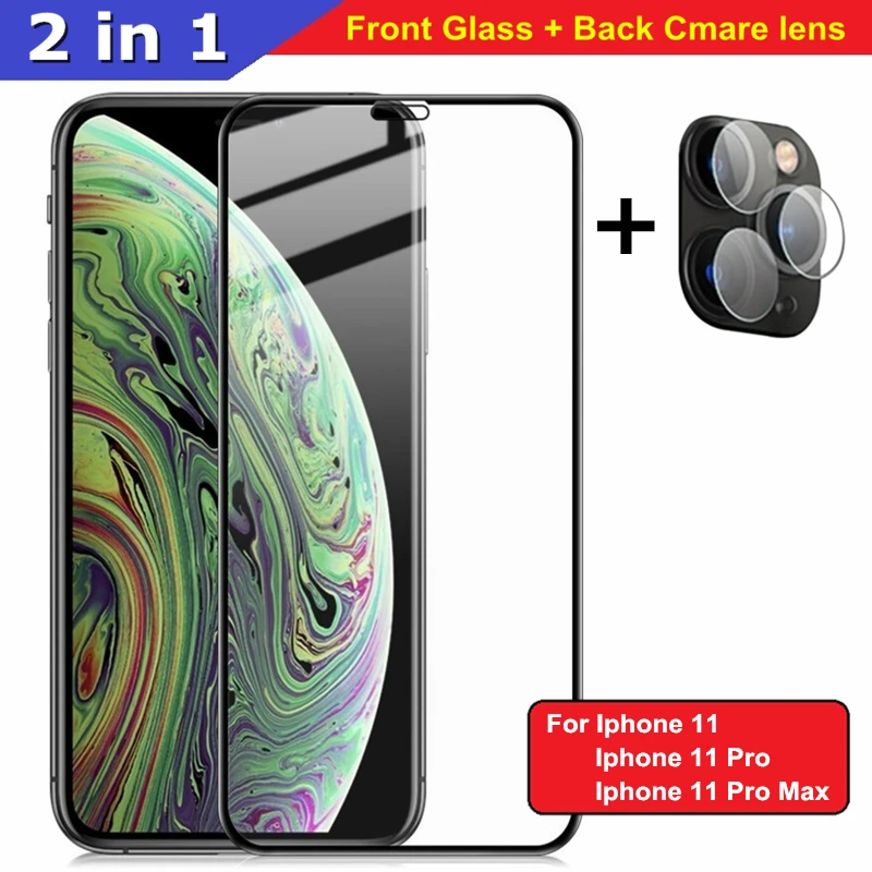 Защитное стекло 2 в 1 для Iphone 11 Pro Max полноэкранная передняя + задняя закаленная