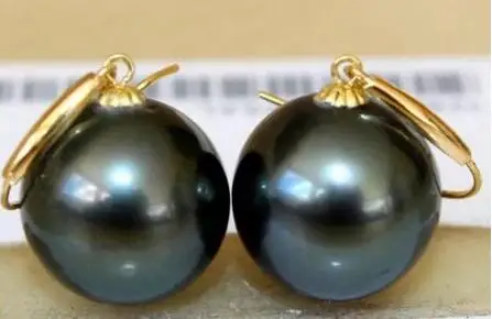 

noble jewelry stunninga pair of 9-10mm natural round black green pearl earring