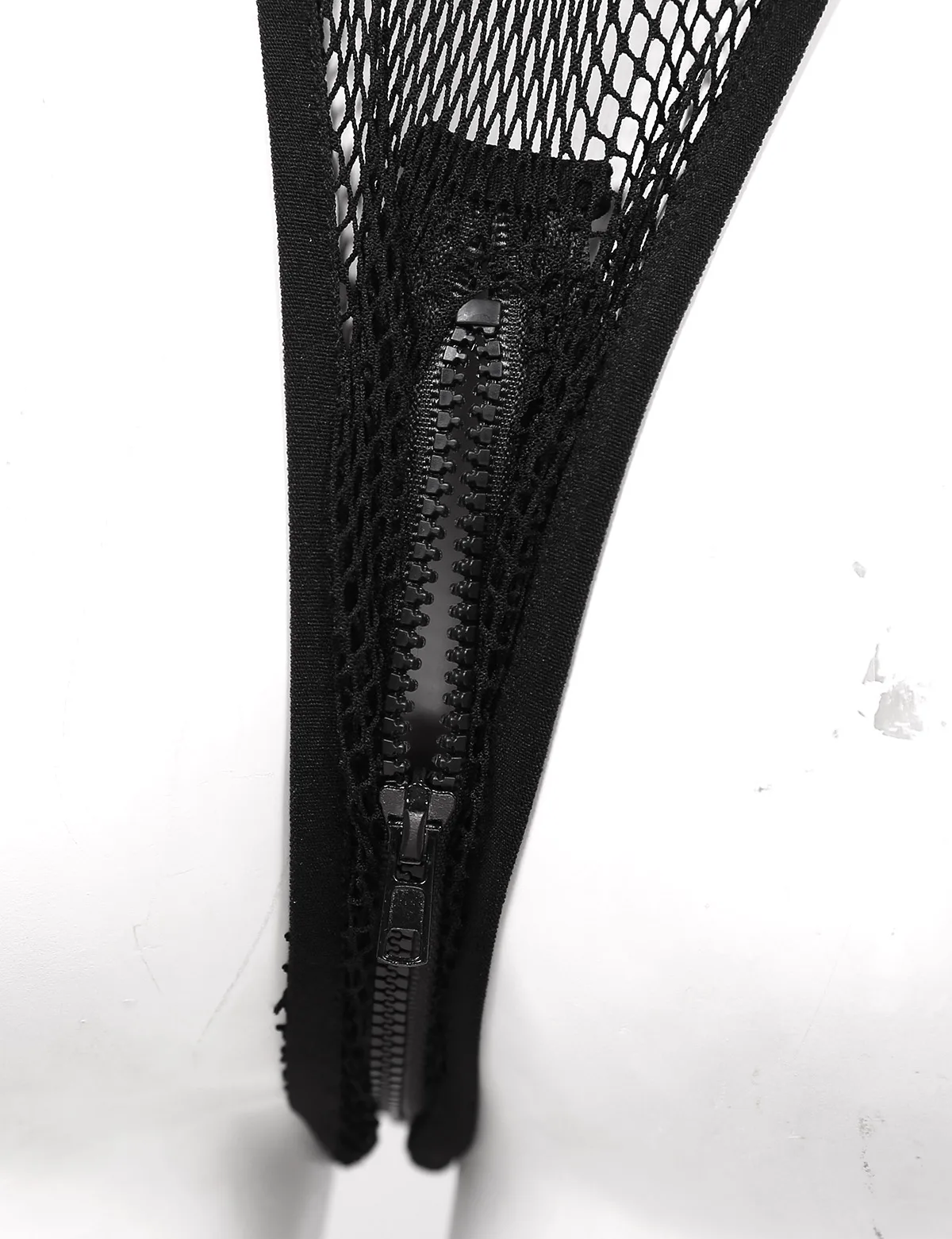 

Sexy Women Long Sleeve Fishnet Bodysuit Leotard Tops Clubwear Hollow Out Round Neck High Cut Zip Up See Through Bodycon Jumpsuit