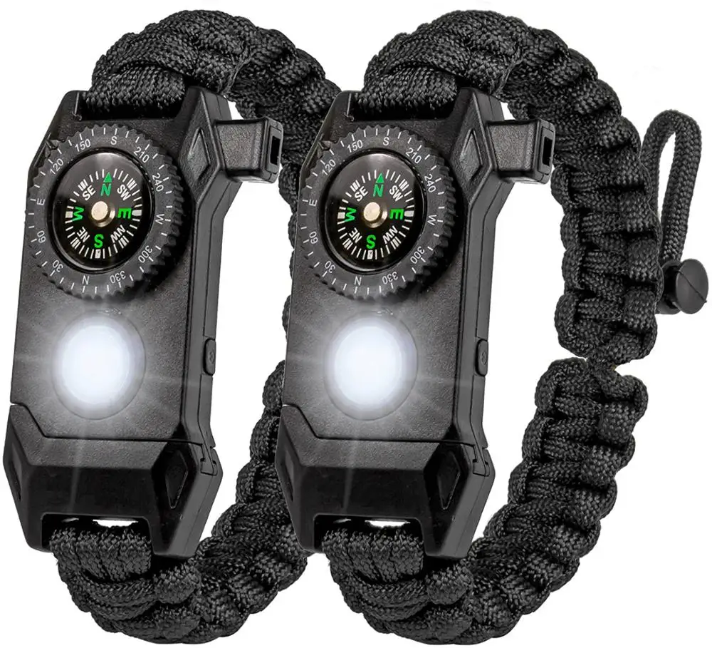 

Outdoor LED Light Survival Men Emergency Rescue Wristband SOS Bracelet Umbrella Rope Compass Sport Whistle Bracelets Camping