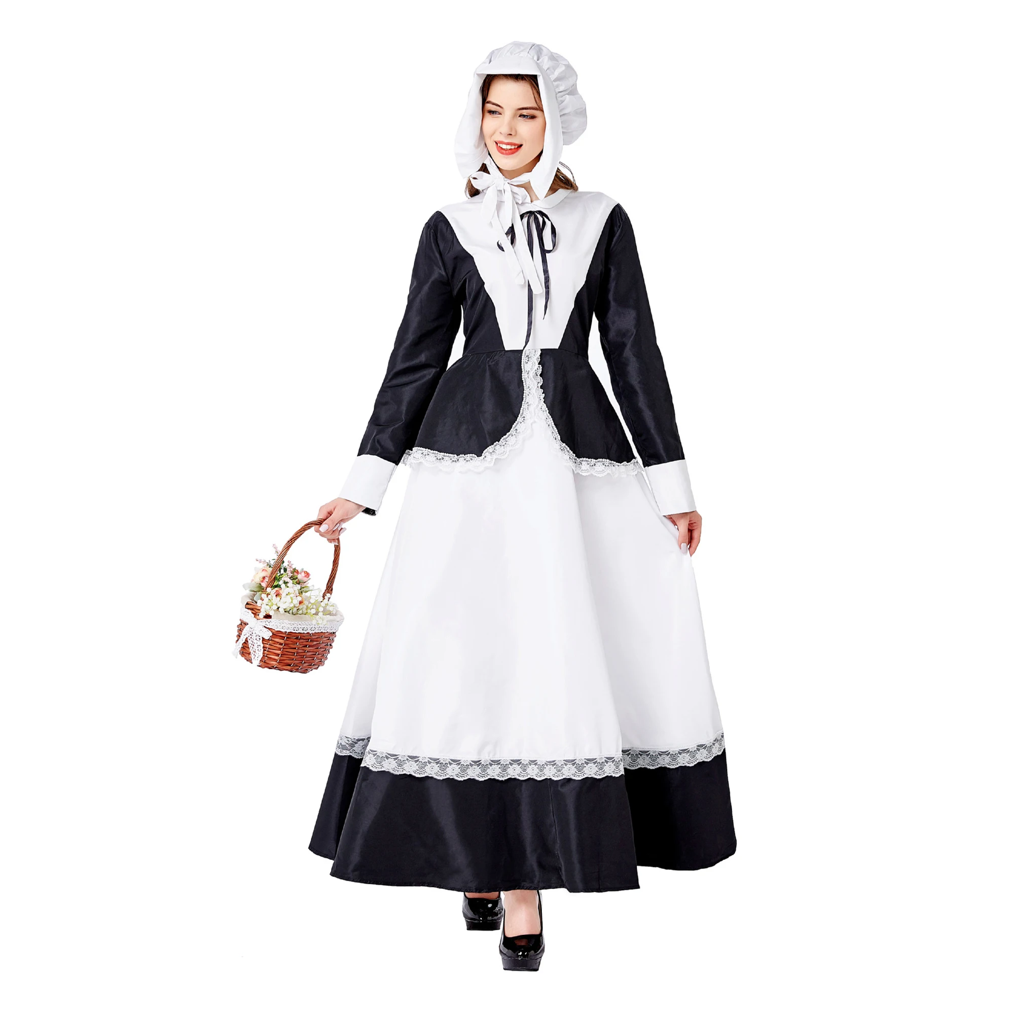 

Vintage Women Medieval Farm Maid Halloween Cosplay Costumes For Ladies Court Party Clothing Carnival Festival Retro Bow Dress