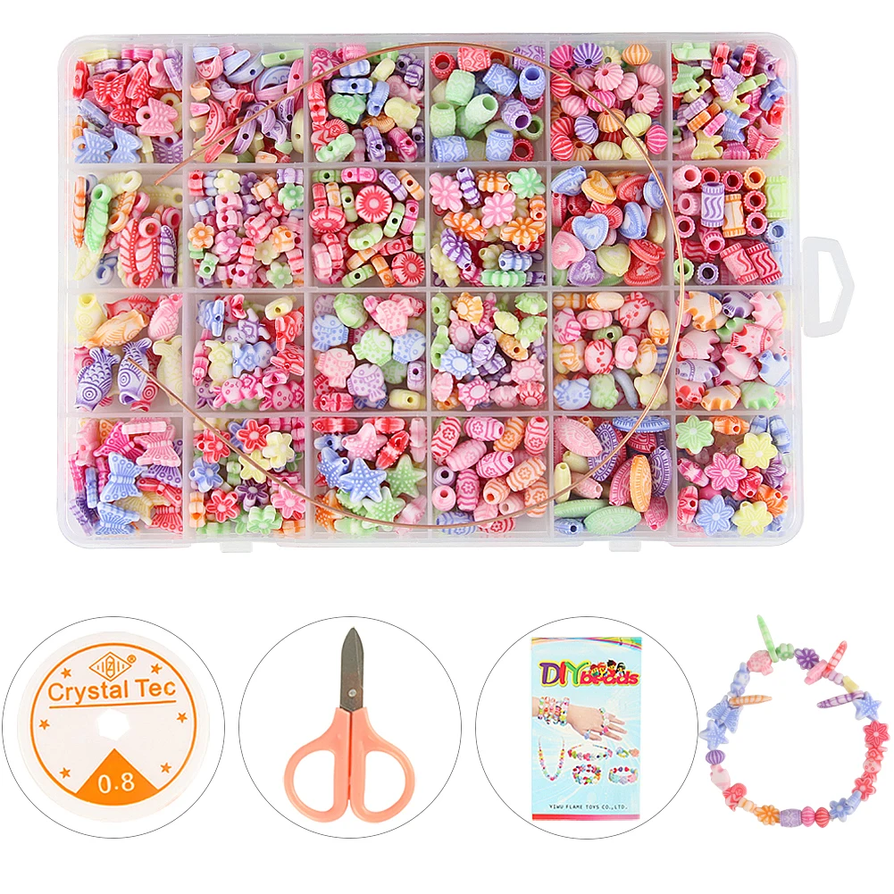 

Набор из 24 акриловых бусин карамельных цветов, коробка для изготовления ювелирных изделий, бусины ручной работы для рукоделия, детские игру...