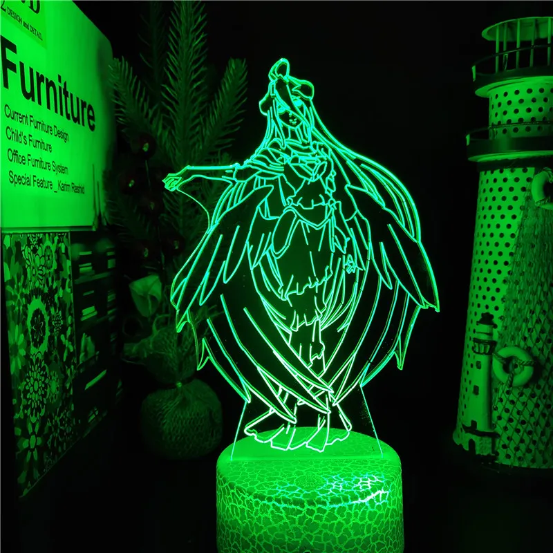 

Overlord Albedo Anime Acrylic Led Night Light 3D Illusion Lamp Multi Color Changing Lampara Bedroom RGB Table Decor Manga Thing