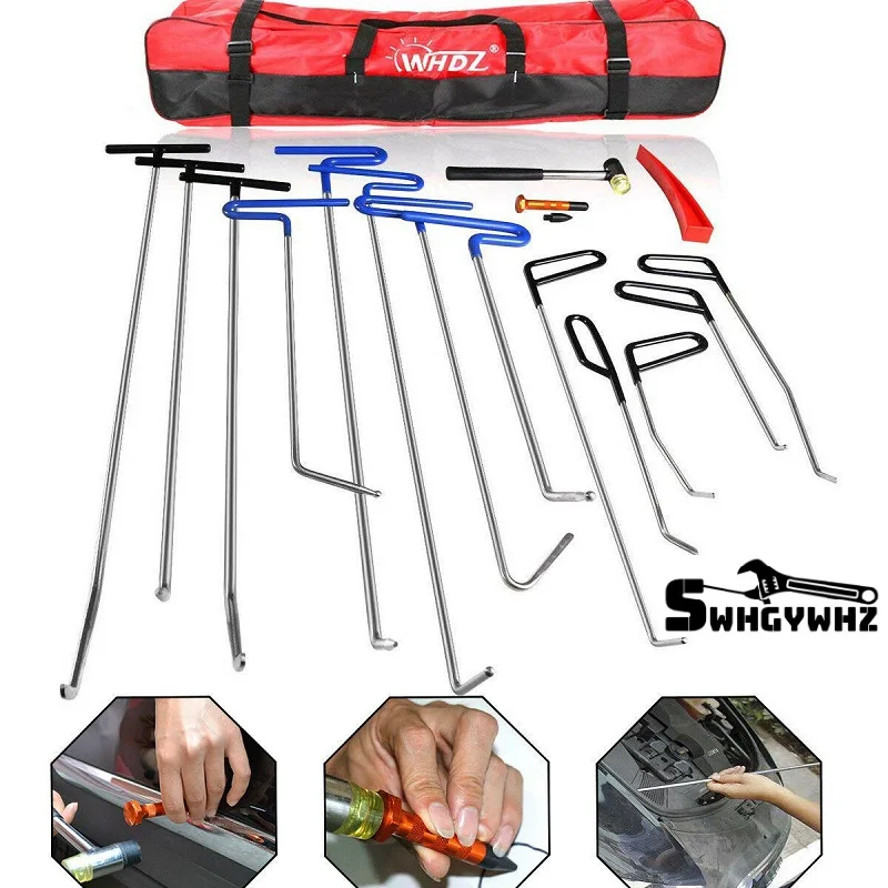 

19pcs Push Rods Spring Steels Kit Paintless Dent Repair Damage Removal Rods Tools for Car Auto Dent Hail Damage