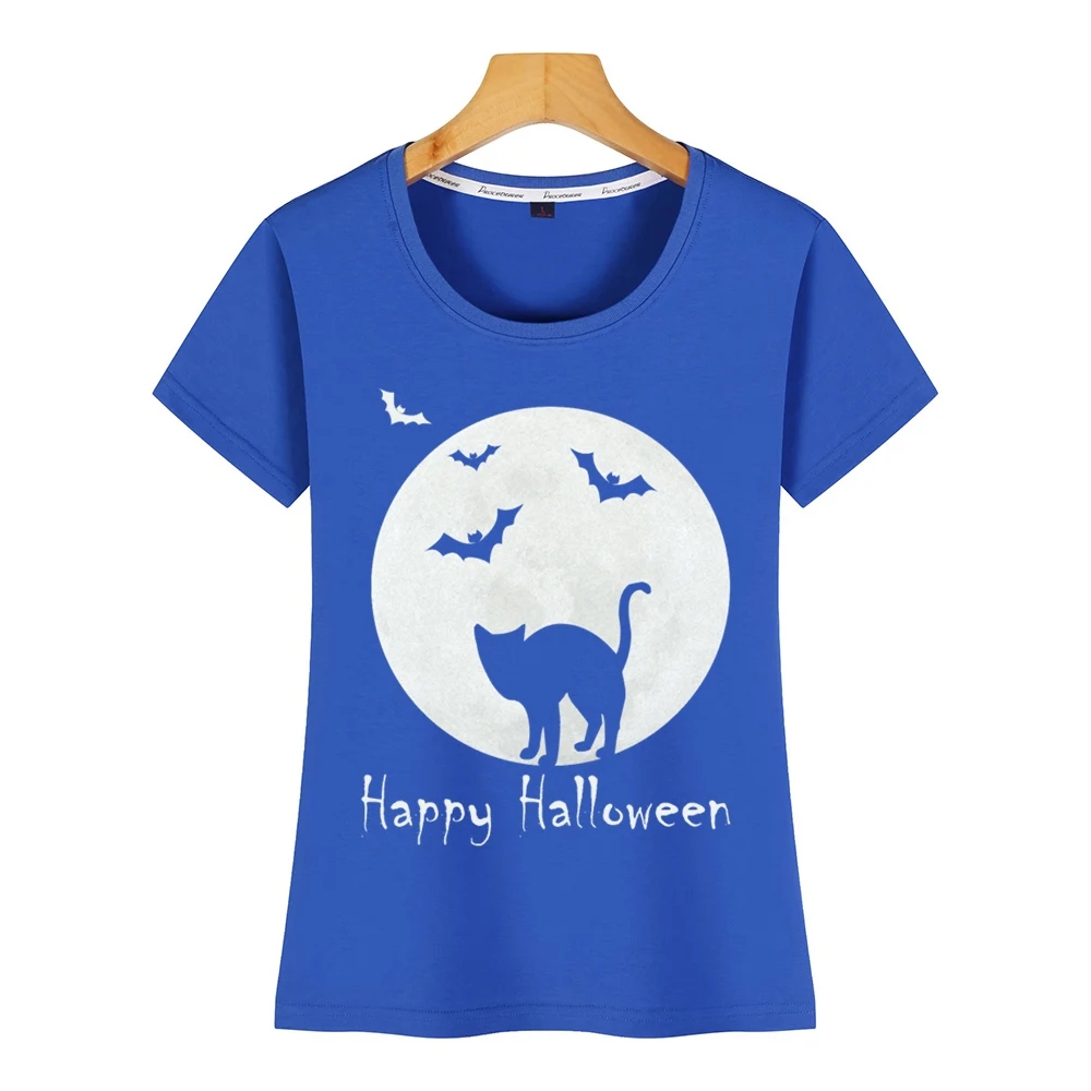 Женская футболка с рисунком кошки Луны Хэллоуина я летучая мышь тыква ведьма