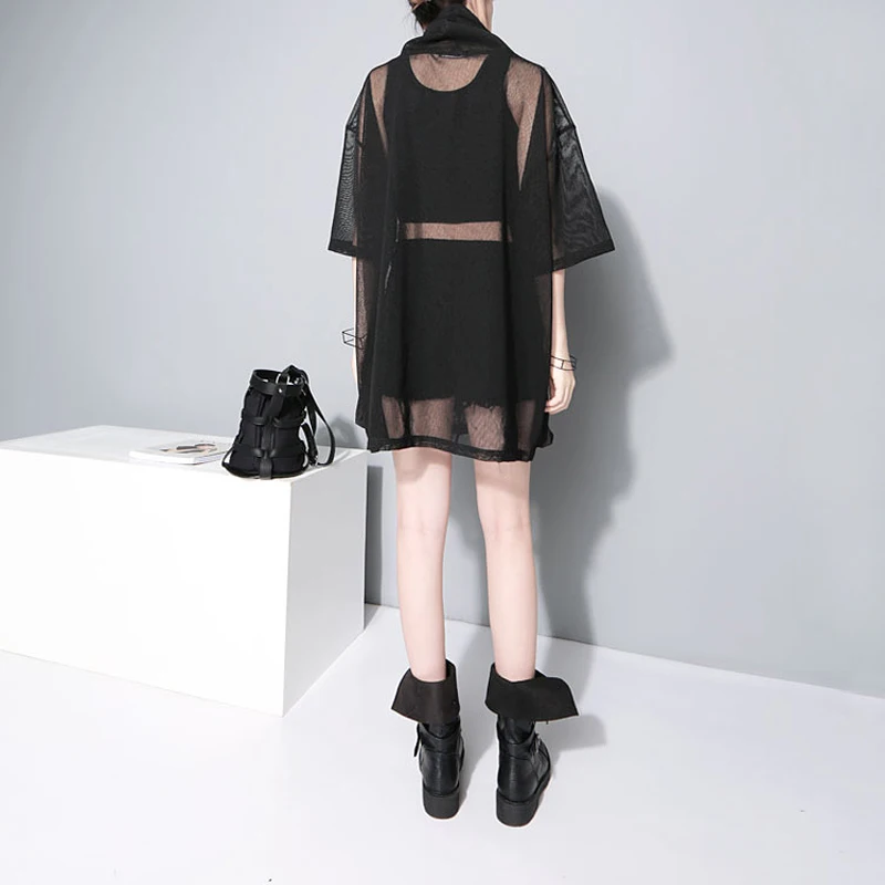 Новая женская летняя Прозрачная Футболка в японском стиле черная сетчатая