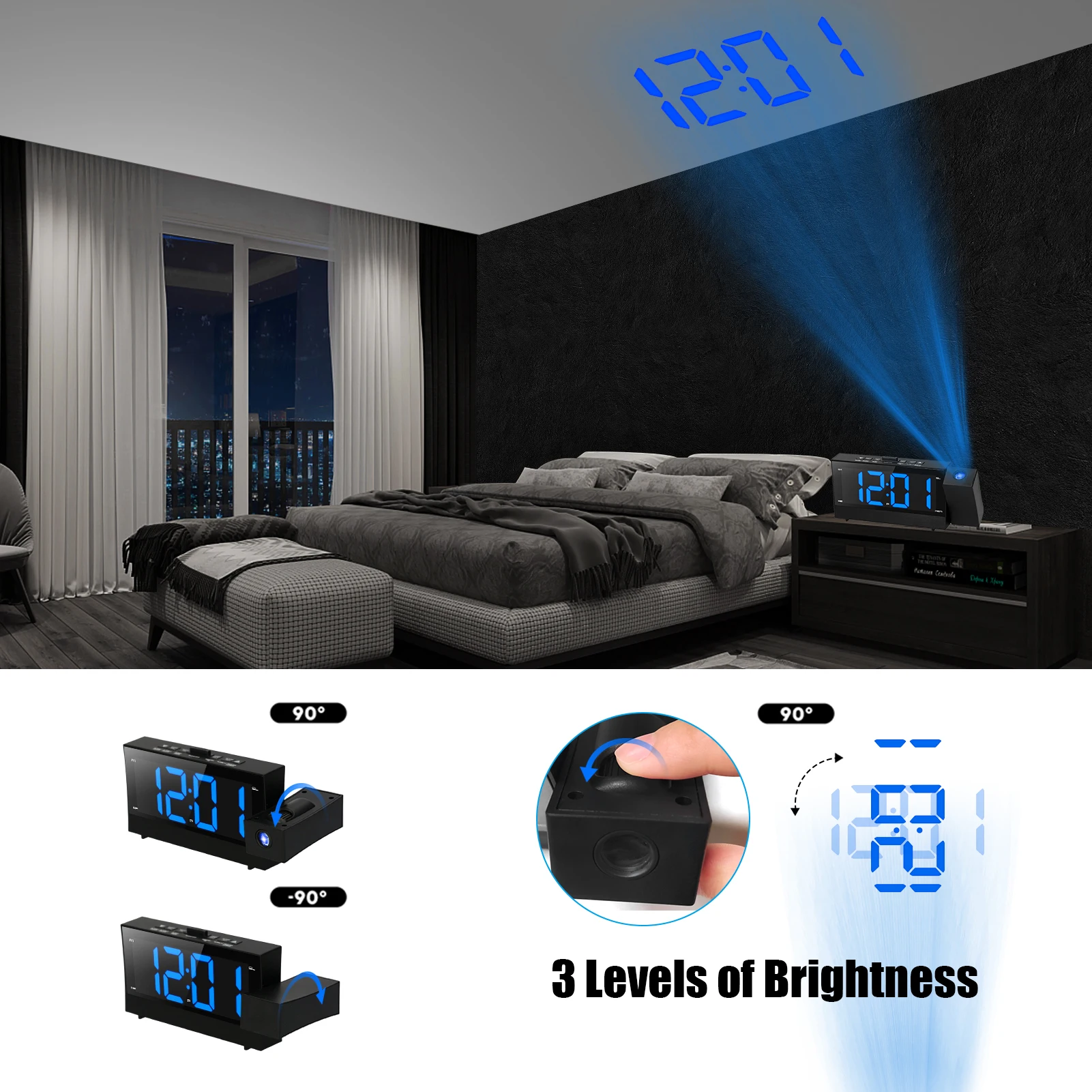

Digital Projection Alarm Clock with 6.4-inch Large Screen 180 Degree Rotatable Projector Clock with Dual Alarm Home Decoration