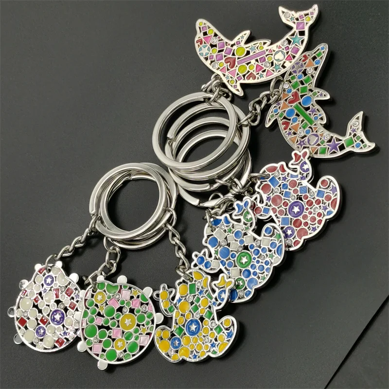 

Hot Sale Metal Enamel Animal Keychain Dophin Keyring Frog Key Ring Colorful Ladybug Bag Charms For Women