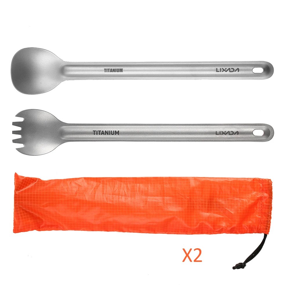 

Lixada Ultralight Titanium Long Handle Spoon and Spork Cutlery Set Portable Outdoor Dinner Spoon Cutlery Camping Picnic