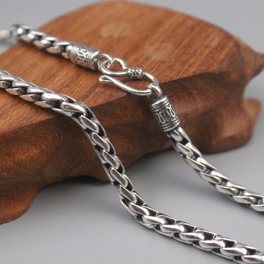 

Real Silver 925 Necklace For Men Single Wheat Chain 5mm Domineering Silver Jewelry Boyfriend Gift 22inchL