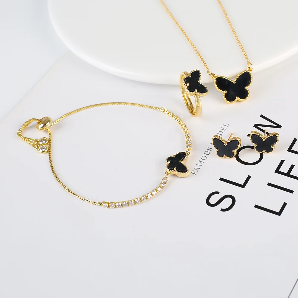 Новинка кольцо-бабочка браслет ожерелье женский изысканный комплект ювелирных