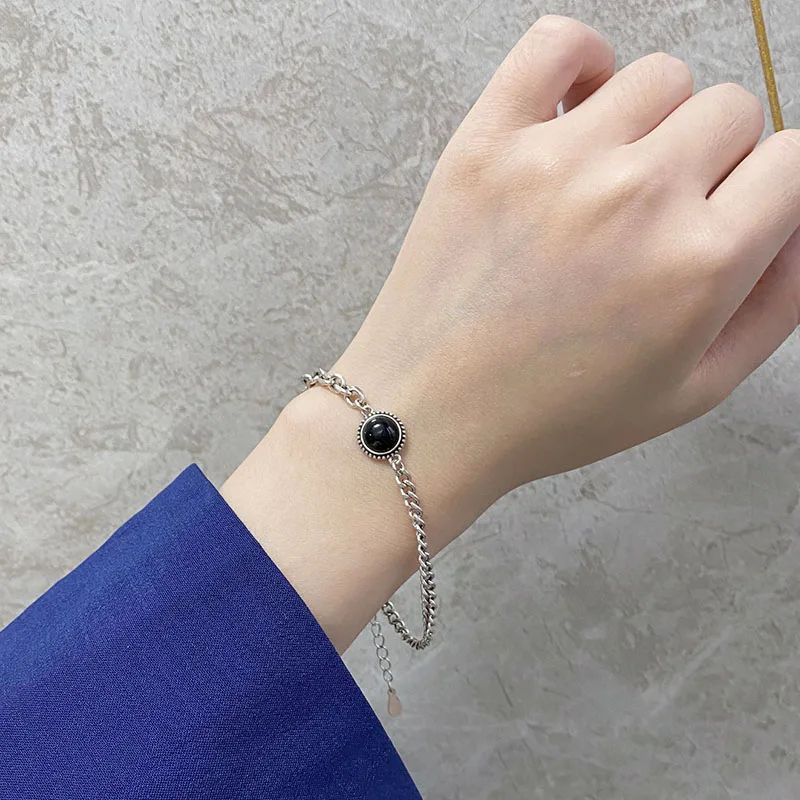 

New New Korean Thai Black Agate Zircon Rhineston Bracelet Female Retro Simple Couple