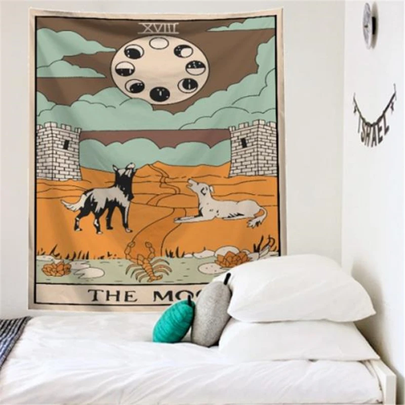 

150x200cm Tapestry Wall Hanging Moon Phase Change Tapestries Bedroom Decor Bedspread Throw Cover Sun Moon Wall Decor