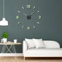 Modern Wall Clock Simple Design Watch Digital Large Big 3D DIY Home Decor Luminous Luminova Mirror Sticker Clock for Living room