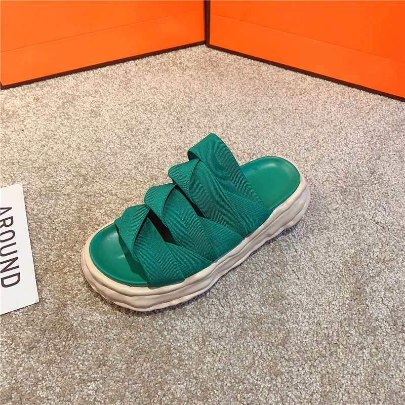 

BAIRUILUN Summer Fashion Slippers Slide Sandals Thicken Solid Color Outdoor Soft Sole Ladies Plus Size Shoes 37-42