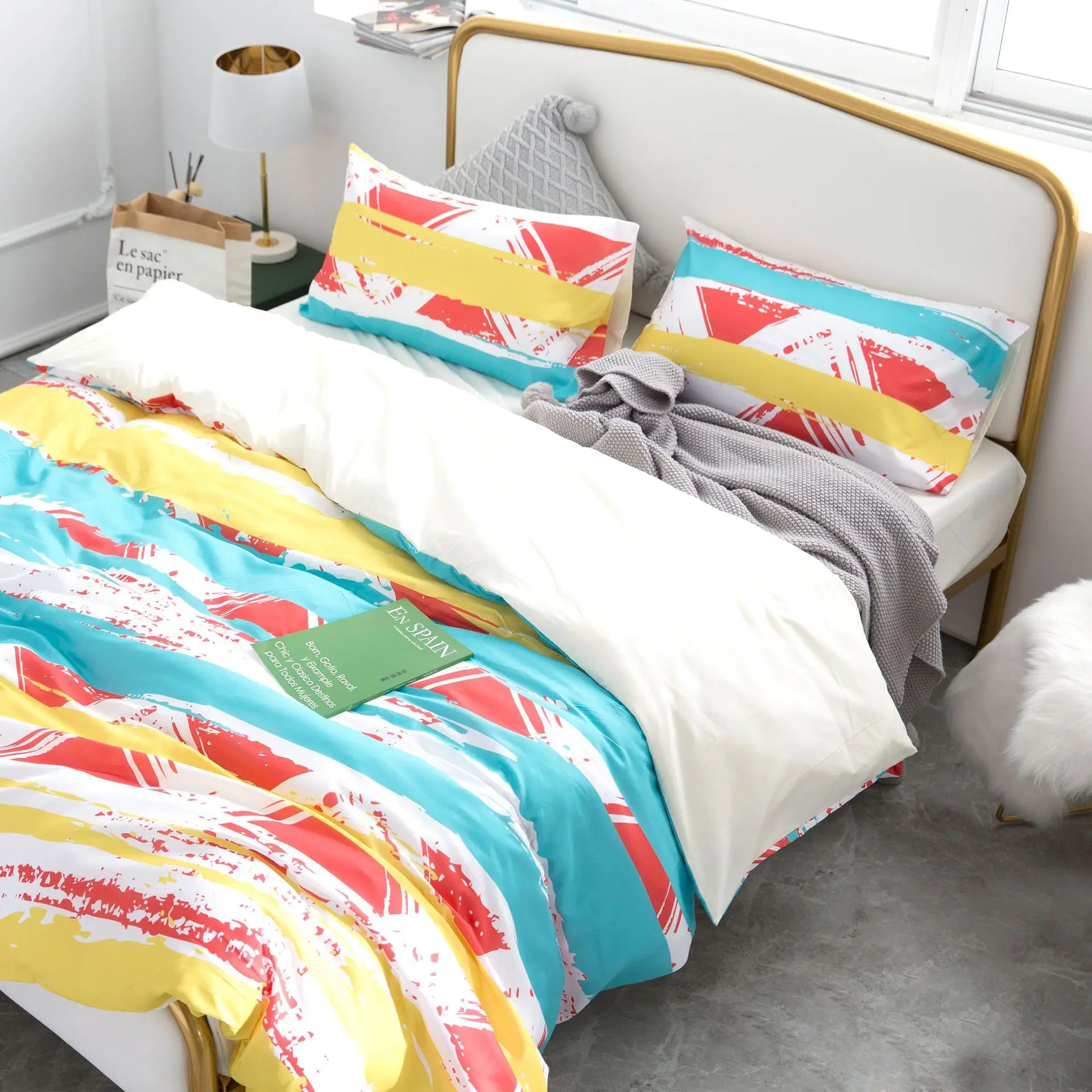 Желтые граффити 3 шт. королевский комплект одеял наволочки геометрические мягкие