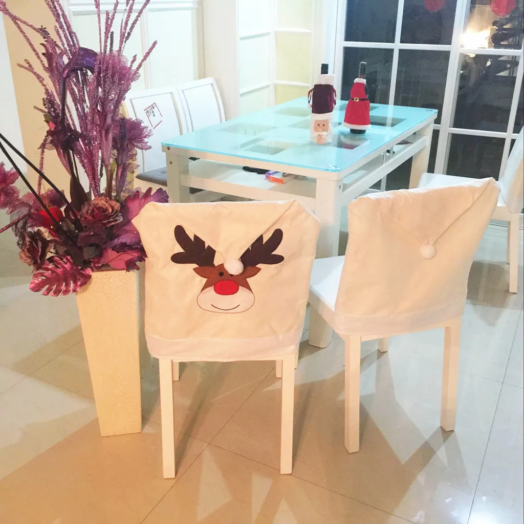 Модный Рождественский обеденный стол вечерние красная шляпа чехлы на спинку