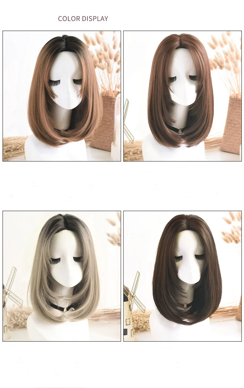 DIFEI Высокая температура Синтетический парик средней длины Боб прямые волосы