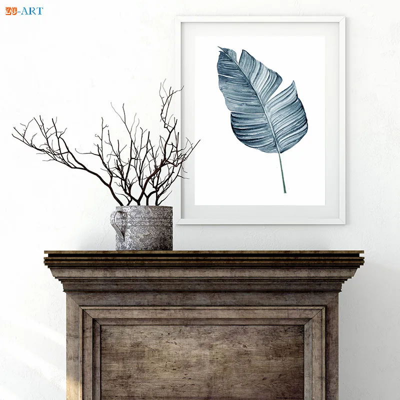 Растительный лист Художественная печать синий цветок плакат настенное