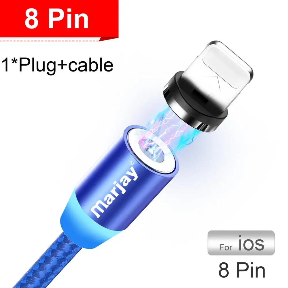 Blue iOS Cable Marjay Магнитный кабель Micro usb type C кабель для iPhone samsung Android Быстрая зарядка магнит зарядное устройство мобильный телефон USB провод шнур - Цвет: Blue iOS Cable