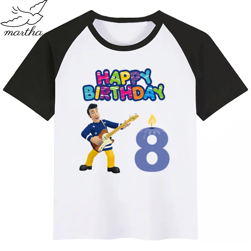 Одежда для детей с надписью «Happy Birthday Number», «Fireman Sam DIYKids»; футболка для девочек; подарок на день рождения; одежда для детей; футболки для мальчиков; футболки для малышей