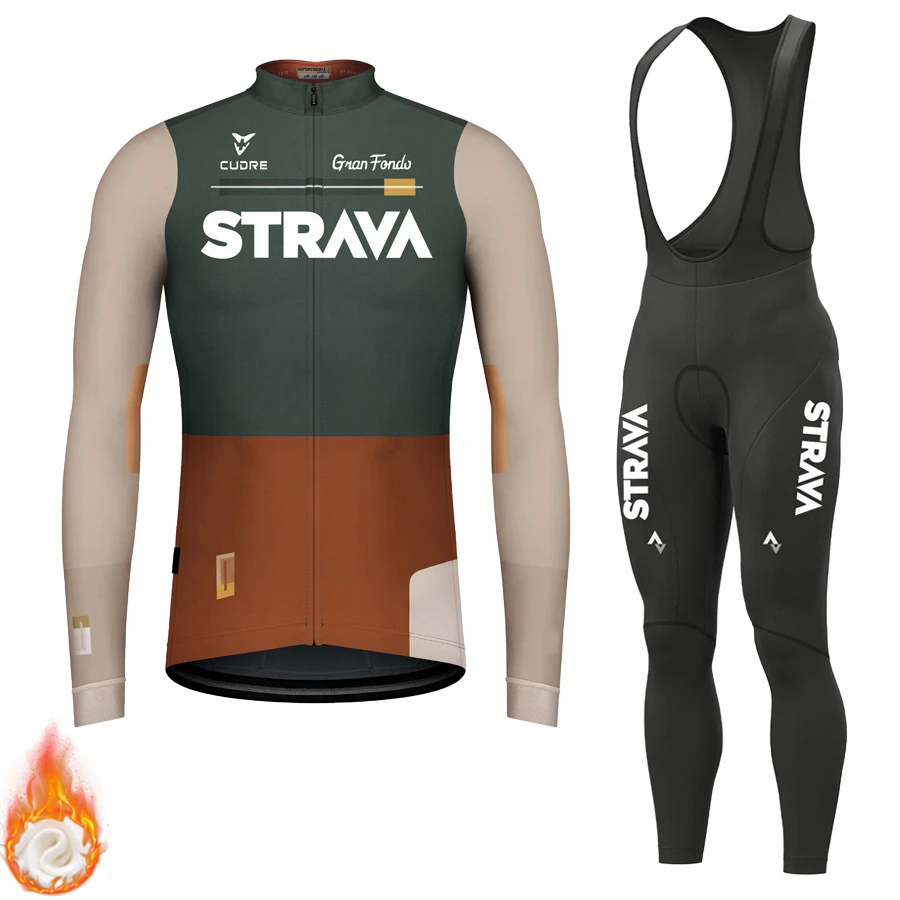 

Костюм спортивный STRAVA мужской с длинным рукавом, Теплая Флисовая кофта, комплект спортивной одежды, одежда для велоспорта, горного велосипе...