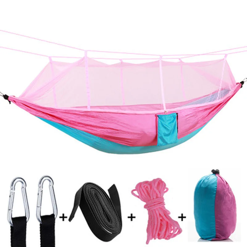 

Camping/garden Hammock with Mosquito Net Outdoor Furniture 1-2 Person Portable Hanging Bed Strength Parachute Fabric Sleep Swing