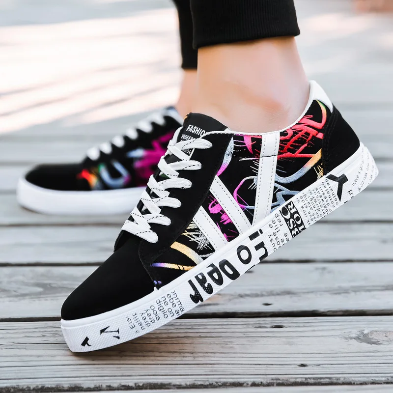 Мужская повседневная парусиновая обувь Модные летние кроссовки с принтом