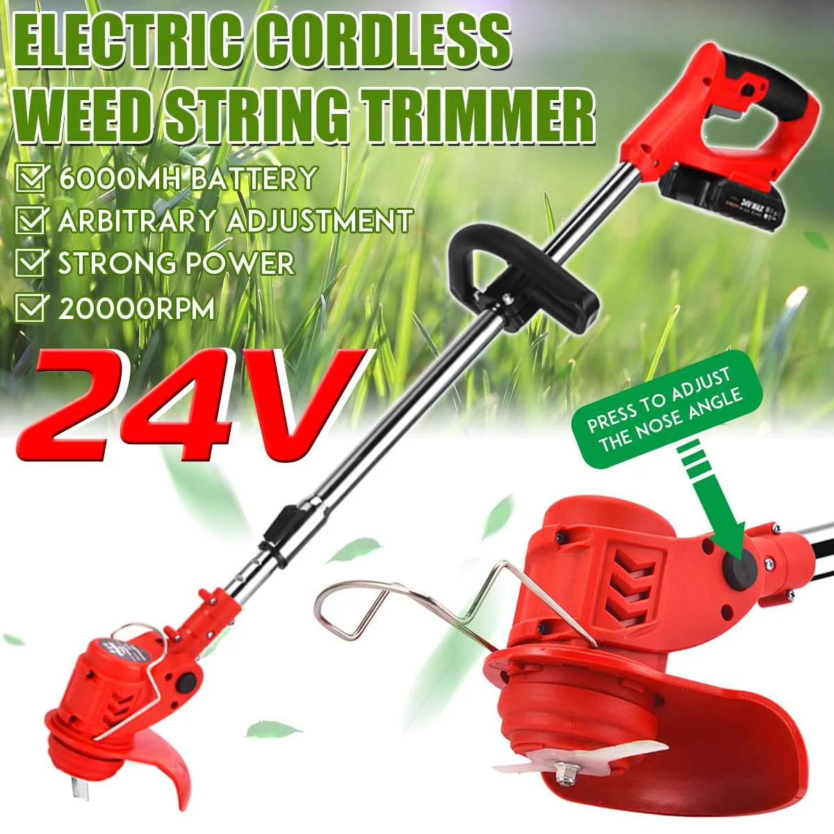 

Электрическая Беспроводная газонокосилка с аккумулятором 6000 мгн, 24 В